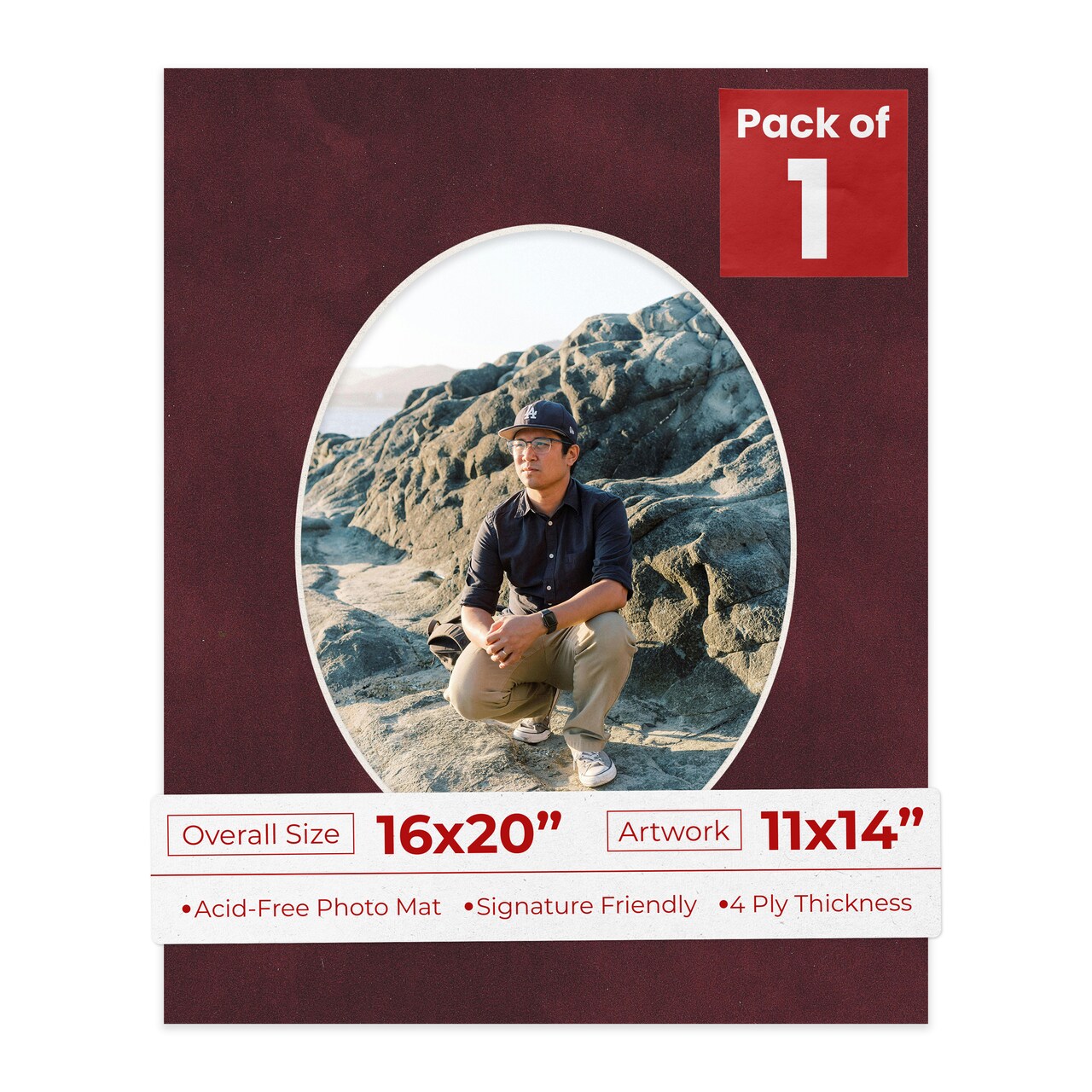 Dark Red Suede Mat Board for 16x20 Frames - Oval Opening for 11x14 Photos